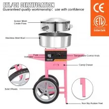 VEVOR Máquina Eléctrica de Algodón de Azúcar con Carro, Fabricante de Hilo Comercial de 1000 W con Tazón de Acero Inoxidable, Cuchara de Azúcar y Cajón, Perfecto para el Hogar, Cumpleaños de Niños, Fiesta Familiar, Rosa