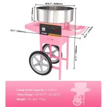 VEVOR Máquina Eléctrica de Algodón de Azúcar con Carro, Fabricante de Hilo Comercial de 1000 W con Tazón de Acero Inoxidable, Cuchara de Azúcar y Cajón, Perfecto para el Hogar, Cumpleaños de Niños, Fiesta Familiar, Rosa