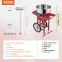 Máquina eléctrica de algodón de azúcar VEVOR con carrito, 1000 W, de uso comercial, con recipiente de acero inoxidable, cuchara medidora de azúcar y cajón. Ideal para el hogar, cumpleaños infantiles y fiestas familiares. Color rojo.