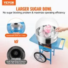 VEVOR Máquina eléctrica para hacer algodón de azúcar con carrito, 1000 W, comercial, con tapa, recipiente de acero inoxidable, cuchara para azúcar y cajón, perfecta para el hogar, cumpleaños de niños, fiestas familiares, color azul