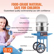 VEVOR Máquina eléctrica para hacer algodón de azúcar con carrito, 1000 W, comercial, con tapa, recipiente de acero inoxidable, cuchara para azúcar y cajón, perfecta para el hogar, cumpleaños de niños, fiestas familiares, color azul