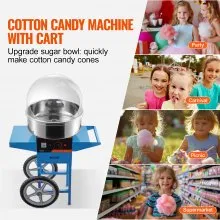 VEVOR Máquina eléctrica para hacer algodón de azúcar con carrito, 1000 W, comercial, con tapa, recipiente de acero inoxidable, cuchara para azúcar y cajón, perfecta para el hogar, cumpleaños de niños, fiestas familiares, color azul