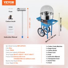 VEVOR Máquina eléctrica para hacer algodón de azúcar con carrito, 1000 W, comercial, con tapa, recipiente de acero inoxidable, cuchara para azúcar y cajón, perfecta para el hogar, cumpleaños de niños, fiestas familiares, color azul