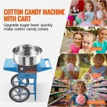 VEVOR Máquina eléctrica para hacer algodón de azúcar con carrito, 1000 W, para uso comercial, con recipiente de acero inoxidable, cuchara para azúcar y cajón, perfecta para el hogar, cumpleaños de niños, fiestas familiares, color azul