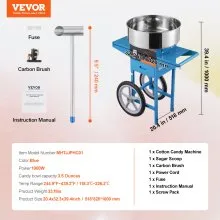 VEVOR Máquina eléctrica para hacer algodón de azúcar con carrito, 1000 W, para uso comercial, con recipiente de acero inoxidable, cuchara para azúcar y cajón, perfecta para el hogar, cumpleaños de niños, fiestas familiares, color azul