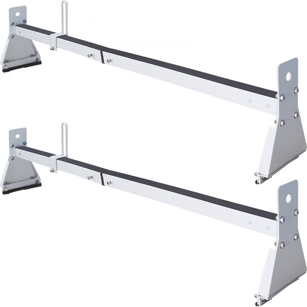Portaescaleras para techo de furgoneta VEVOR, resistente, color blanco, barras transversales ajustables, soportes laterales, pernos asegurados.