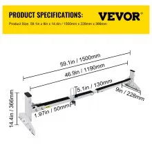 Portaescaleras VEVOR para techo de furgoneta, 3 barras, capacidad de 661 libras, portaequipajes de acero de barra central ajustable de 46,9 a 59,1 pulgadas, portaequipajes para canalones de lluvia que se adaptan a la mayoría de los rieles de furgoneta, diseño universal, color blanco