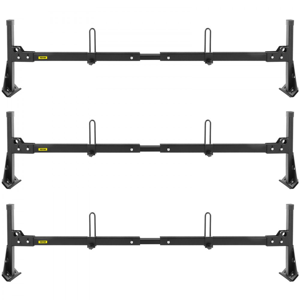 VEVOR Portaequipajes para escalera de furgoneta, 3 barras, capacidad de 661 libras, portaequipajes ajustable con revestimiento mate con topes de escalera, compatible con Chevy Express Fullsize Van 1996-Up, negro