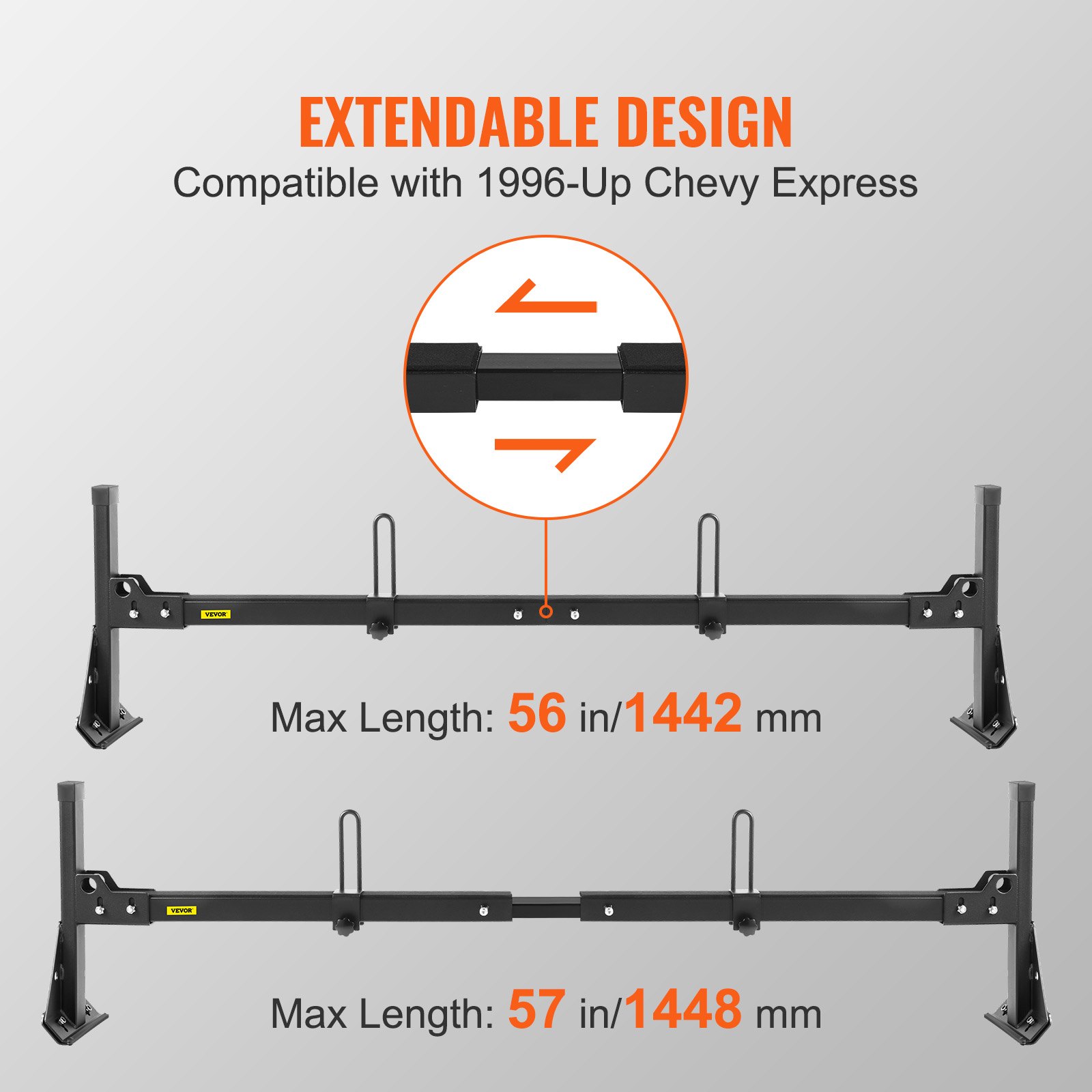 VEVOR Portaequipajes para escalera de furgoneta, 3 barras, capacidad de 661 libras, portaequipajes ajustable con revestimiento mate con topes de escalera, compatible con Chevy Express Fullsize Van 1996-Up, negro