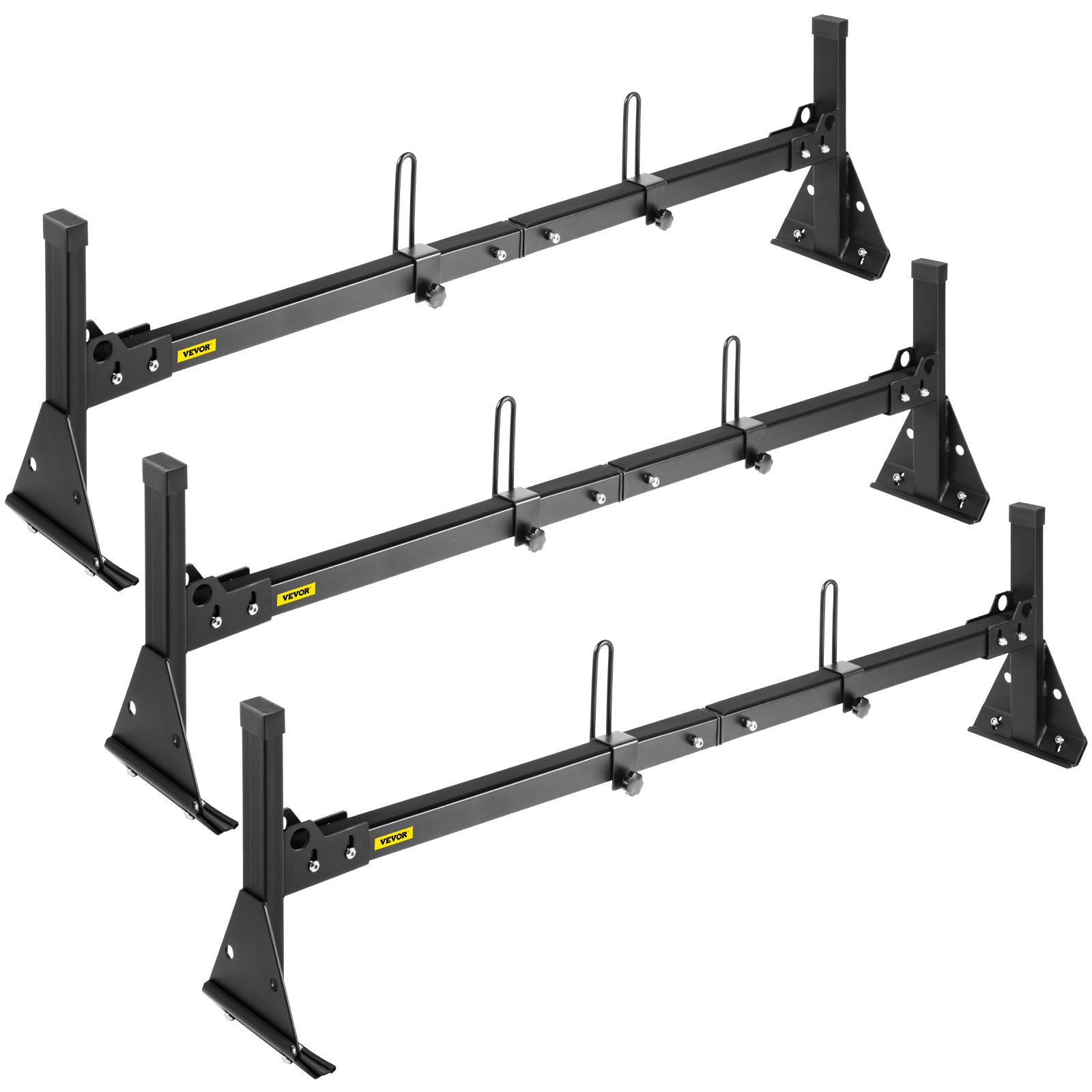 VEVOR Portaequipajes para escalera de furgoneta, 3 barras, capacidad de 661 libras, portaequipajes ajustable con revestimiento mate con topes de escalera, compatible con Chevy Express Fullsize Van 1996-Up, negro