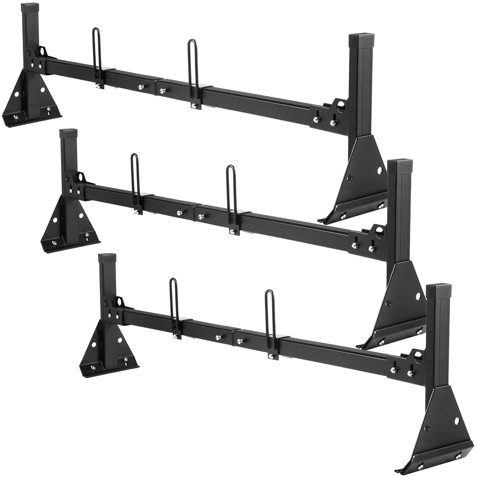 VEVOR Portaequipajes para escalera de furgoneta, 3 barras, capacidad de 661 libras, portaequipajes ajustable con revestimiento mate con topes de escalera, compatible con Chevy Express Fullsize Van 1996-Up, negro