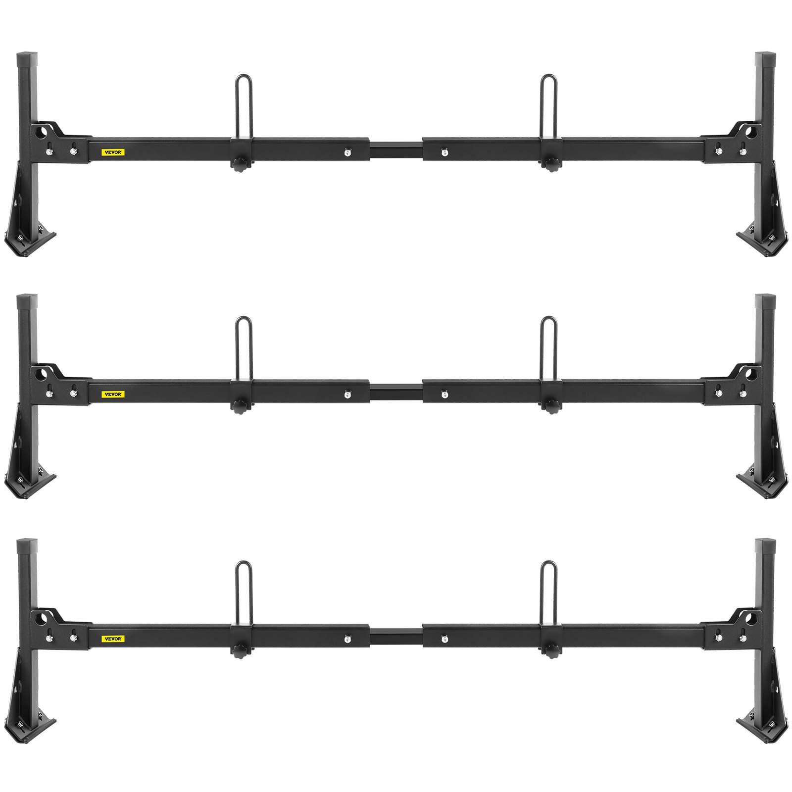 VEVOR Portaequipajes para escalera de furgoneta, 3 barras, capacidad de 661 libras, portaequipajes ajustable con revestimiento mate con topes de escalera, compatible con Chevy Express Fullsize Van 1996-Up, negro