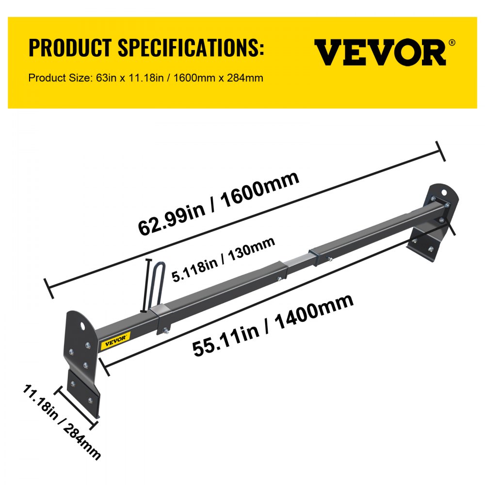 Portaescaleras de techo VEVOR Van, 2 barras, capacidad de 661 libras, barra transversal de techo de acero ajustable de 55 a 63 pulgadas con tope, compatible con Chevy Express 2003-2022 | GMC Savana 2003-2022, para kayak, canoa, carga de tubería de madera