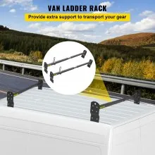 Portaescaleras de techo VEVOR Van, 2 barras, capacidad de 661 libras, barra transversal de techo de acero ajustable de 55 a 63 pulgadas con tope, compatible con Chevy Express 2003-2022 | GMC Savana 2003-2022, para kayak, canoa, carga de tubería de madera