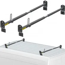 Portaescaleras de techo VEVOR Van, 2 barras, capacidad de 661 libras, barra transversal de techo de acero ajustable de 55 a 63 pulgadas con tope, compatible con Chevy Express 2003-2022 | GMC Savana 2003-2022, para kayak, canoa, carga de tubería de madera