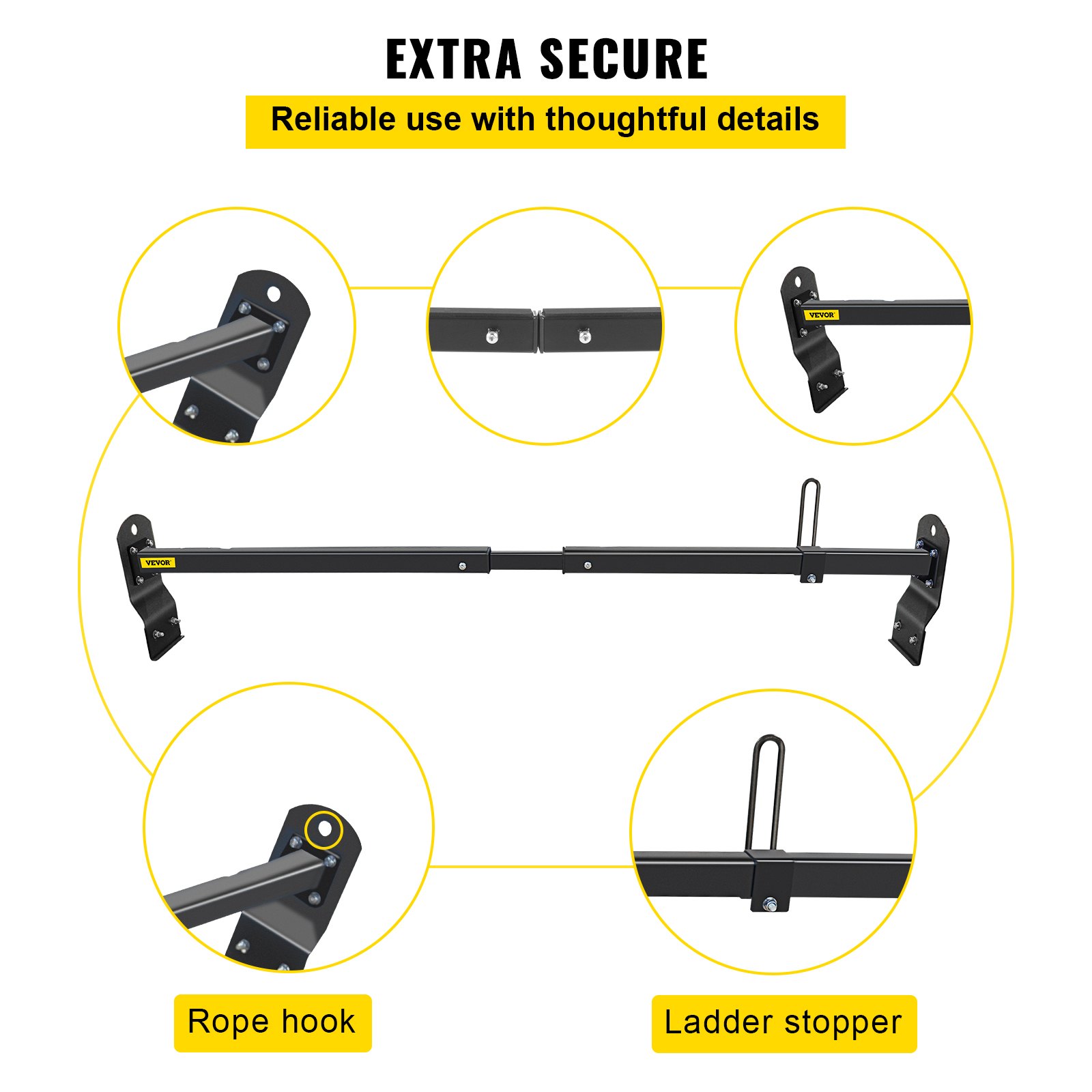 Portaescaleras de techo VEVOR Van, 2 barras, capacidad de 661 libras, barra transversal de techo de acero ajustable de 55 a 63 pulgadas con tope, compatible con Chevy Express 2003-2022 | GMC Savana 2003-2022, para kayak, canoa, carga de tubería de madera