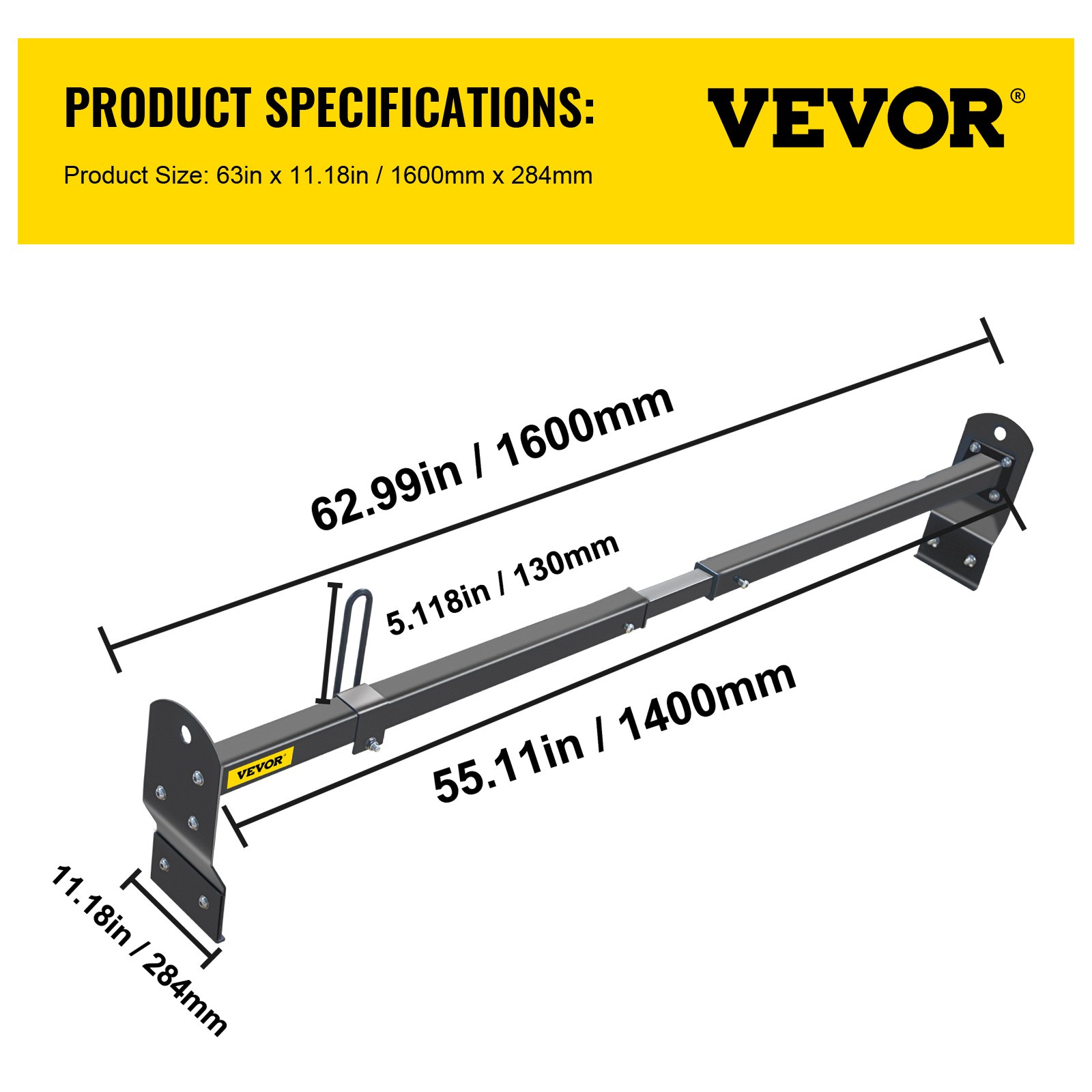 Portaescaleras de techo VEVOR Van, 2 barras, capacidad de 661 libras, barra transversal de techo de acero ajustable de 55 a 63 pulgadas con tope, compatible con Chevy Express 2003-2022 | GMC Savana 2003-2022, para kayak, canoa, carga de tubería de madera
