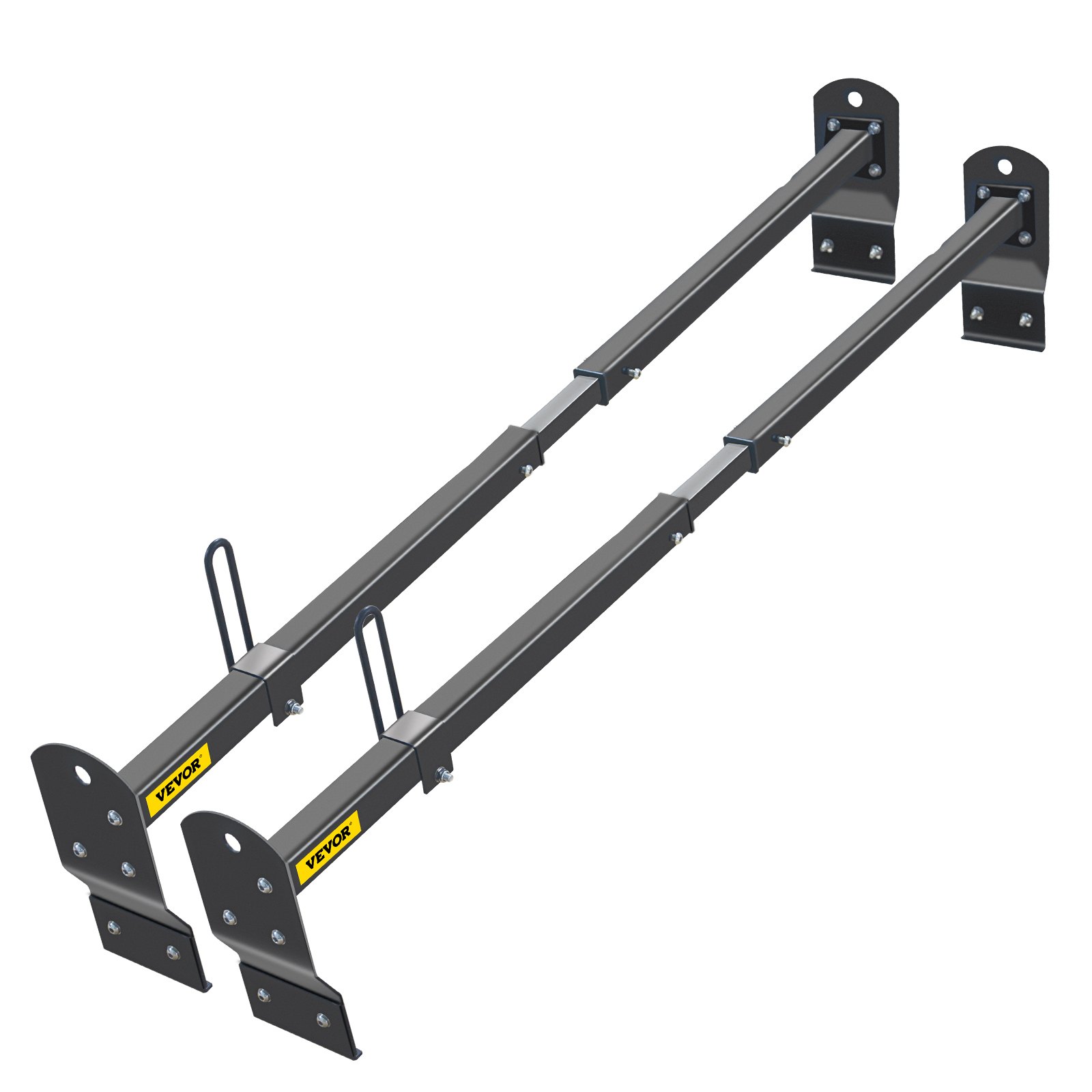 Portaescaleras de techo VEVOR Van, 2 barras, capacidad de 661 libras, barra transversal de techo de acero ajustable de 55 a 63 pulgadas con tope, compatible con Chevy Express 2003-2022 | GMC Savana 2003-2022, para kayak, canoa, carga de tubería de madera