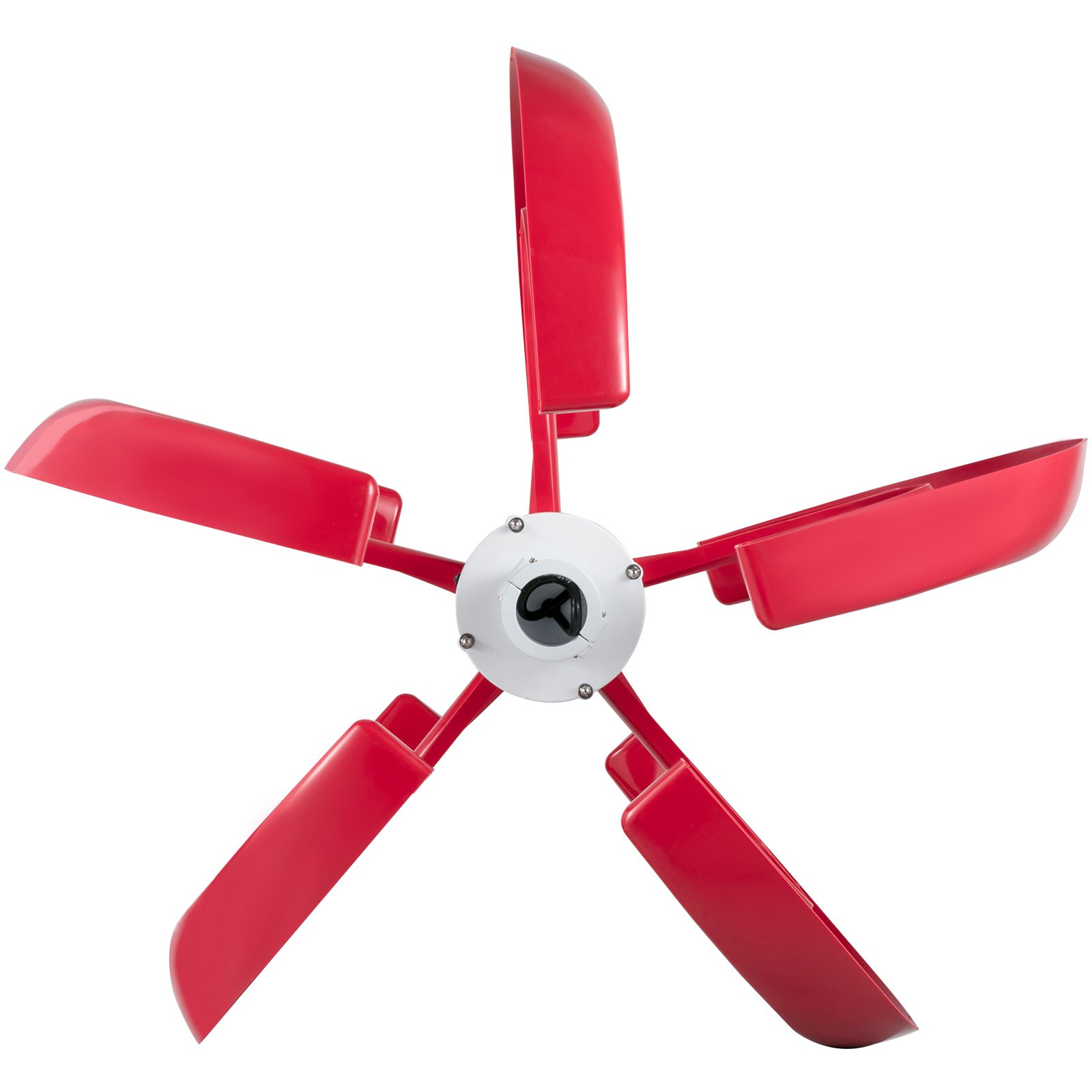 Turbina eólica VEVOR de cinco palas de color rojo sobre fondo blanco.