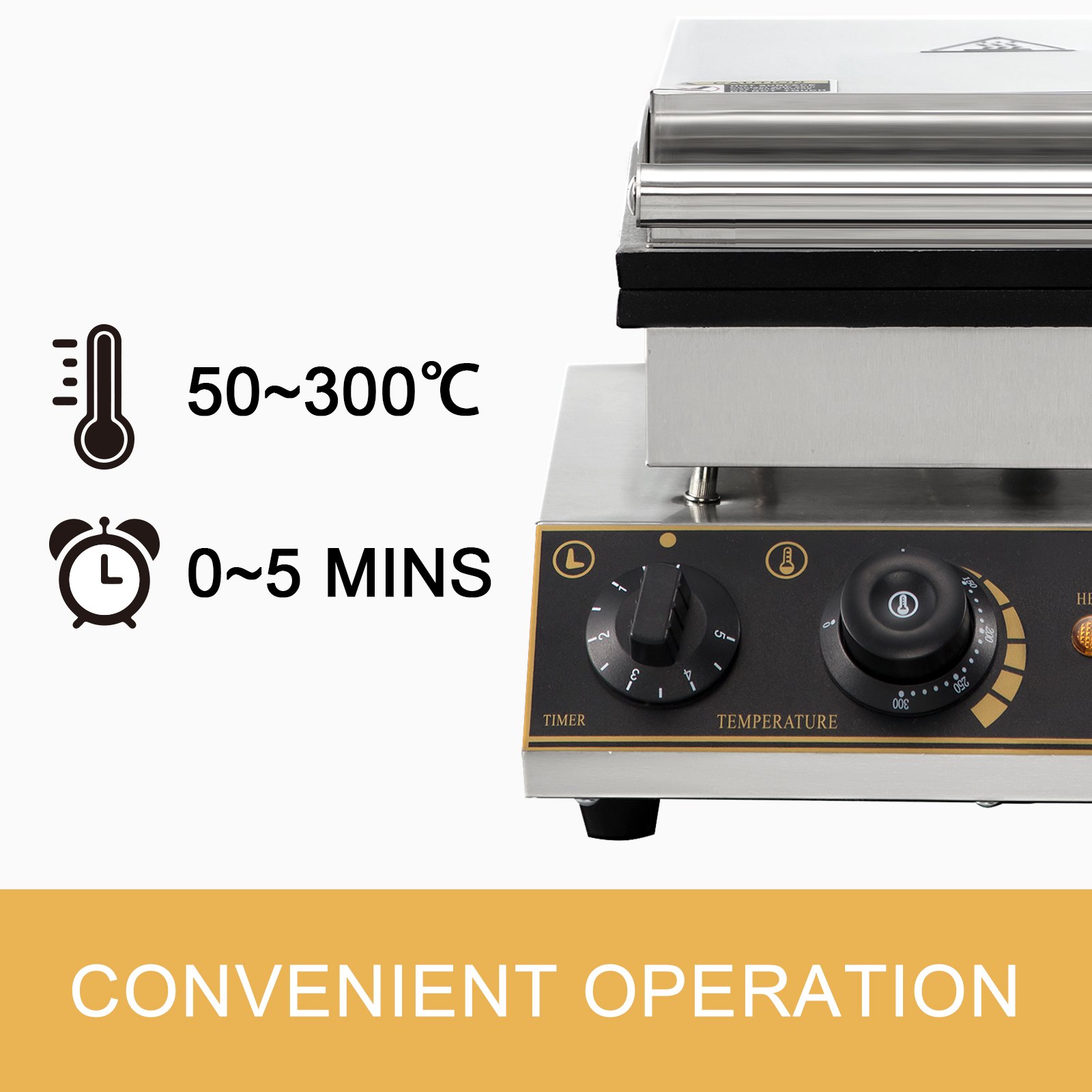 VEVOR Maquina Gofres Máquina para hacer gofres cuadrados 4 Uds comercial eléctrica antiadherente de acero inoxidable