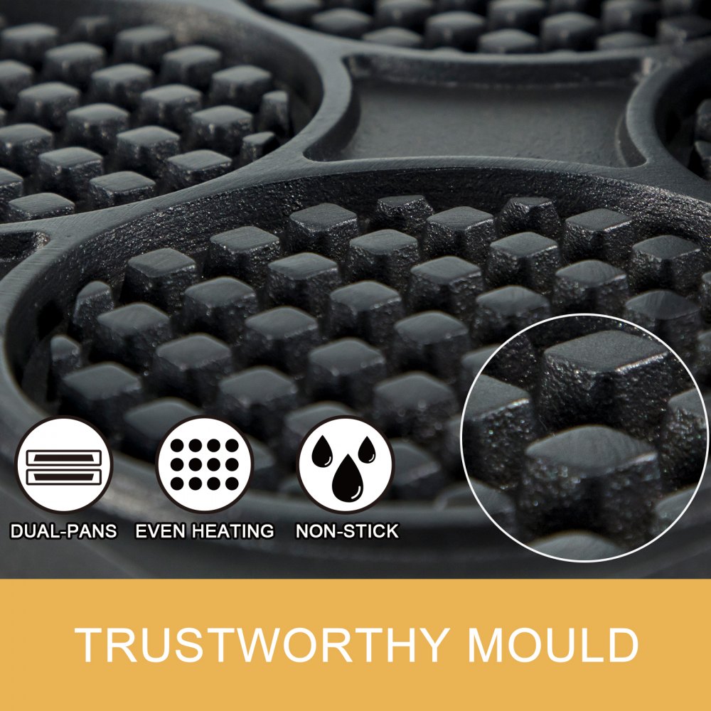 VEVOR Máquina Gofres para hacer gofres redondos comercial eléctrica antiadherente de acero inoxidable 4 Uds