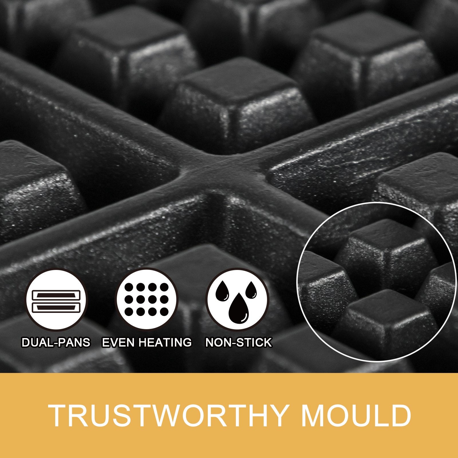 VEVOR Maquina Gofres Gofrera Eléctrica Comercial Diseño Rotativo 180 ° 4uds 1100W Anti-escaldado