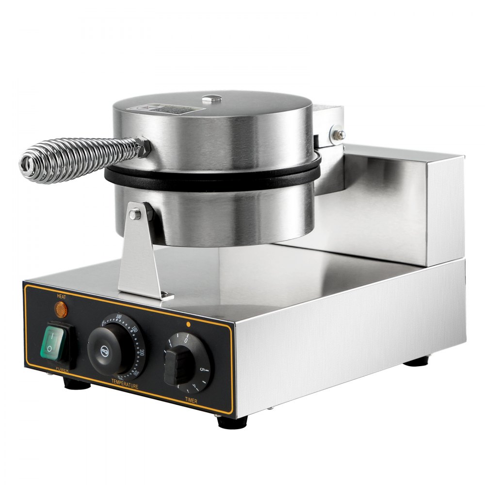 Máquina para hacer waffles comercial VEVOR con diseño de acero inoxidable y control de temperatura.