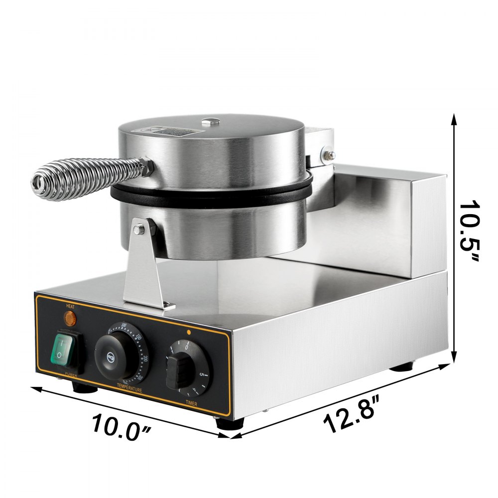 Máquina para hacer waffles comercial VEVOR, 10,0&quot; x 12,8&quot; x 10,5&quot;, acero inoxidable.