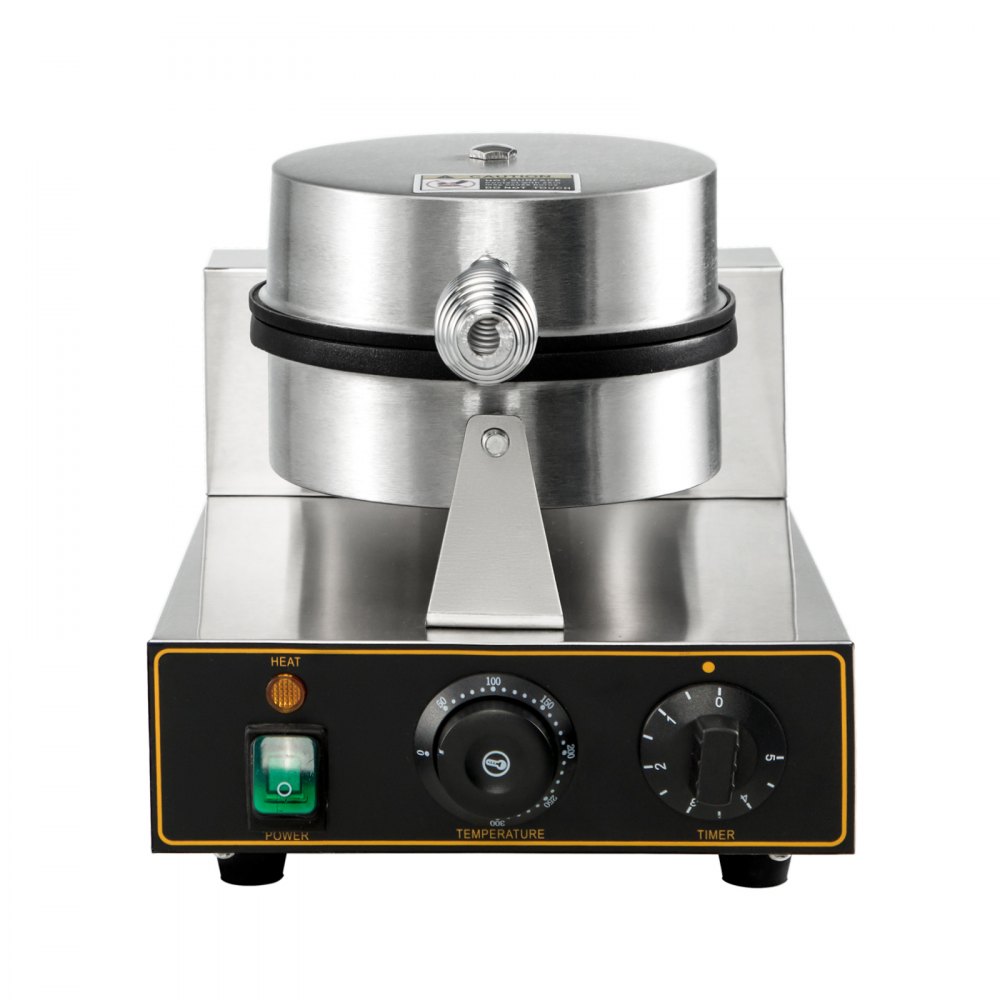 Máquina para hacer waffles comercial VEVOR con acabado en acero inoxidable y panel de control.