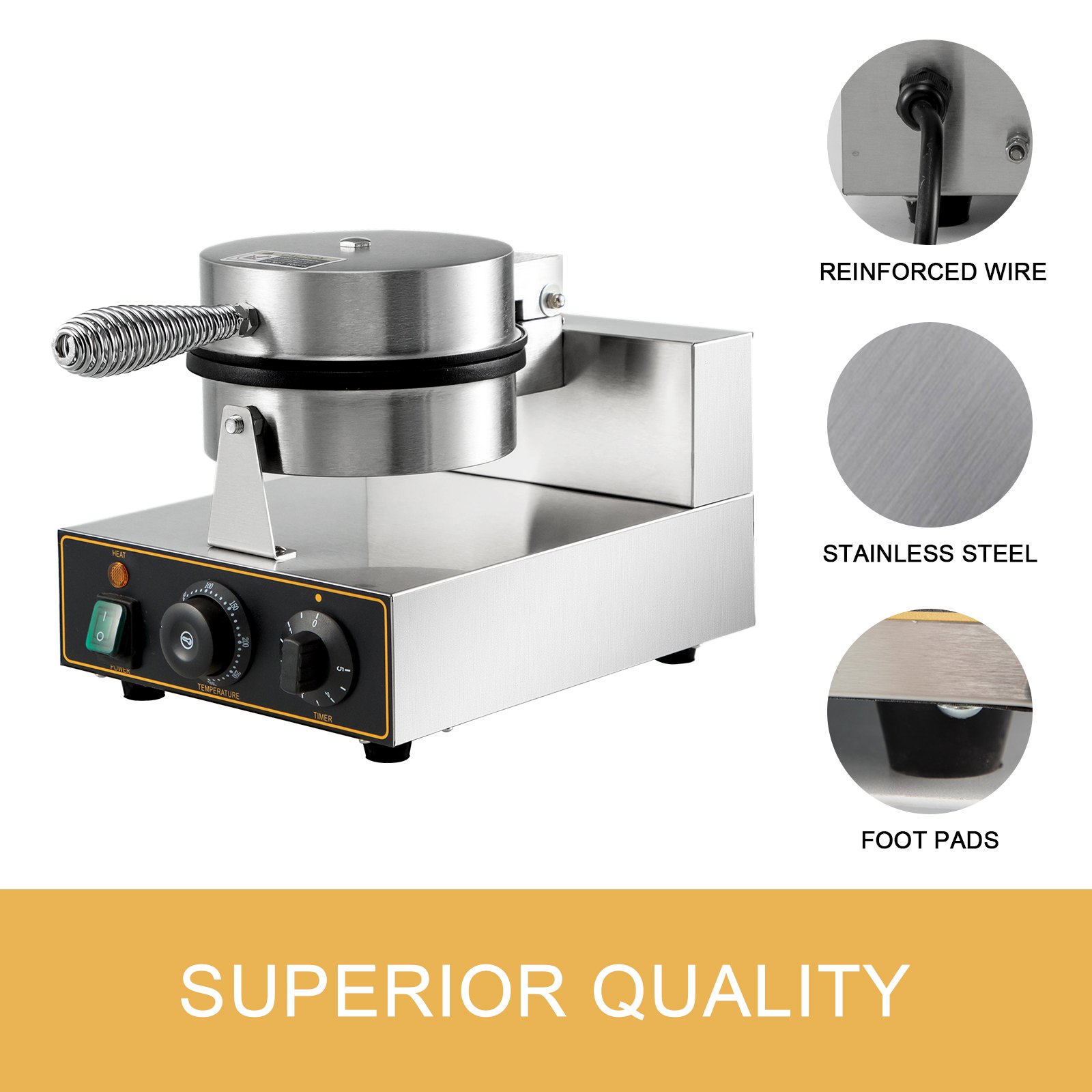 Máquina para hacer waffles comercial VEVOR con estructura de acero inoxidable y alambre reforzado