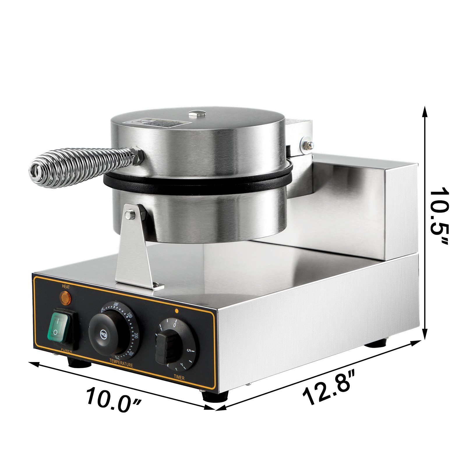 Máquina para hacer waffles comercial VEVOR, 10,0&quot; x 12,8&quot; x 10,5&quot;, acero inoxidable.