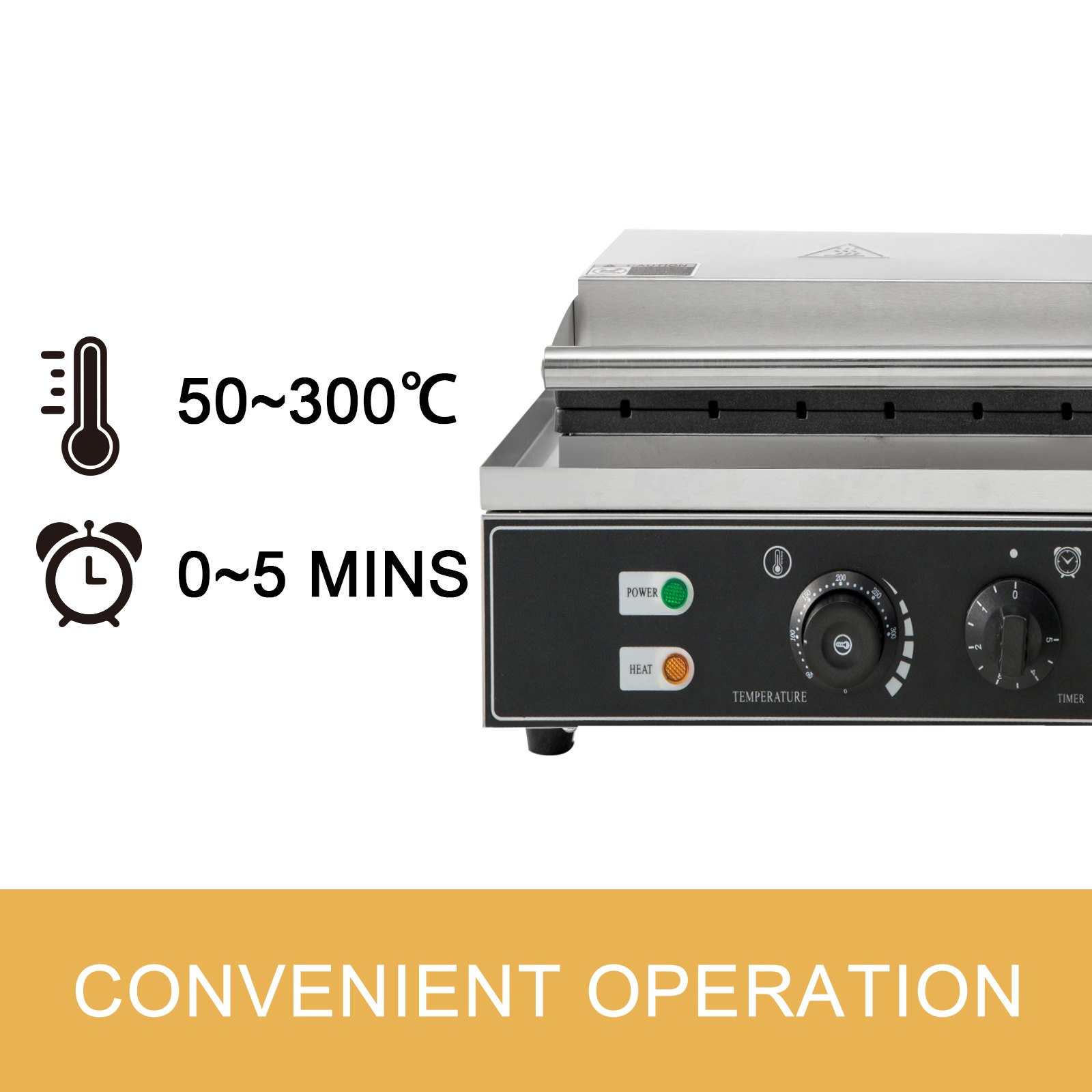Máquina para hacer gofres comercial VEVOR, temperatura regulable 50-300°c, temporizador 0-5 min.