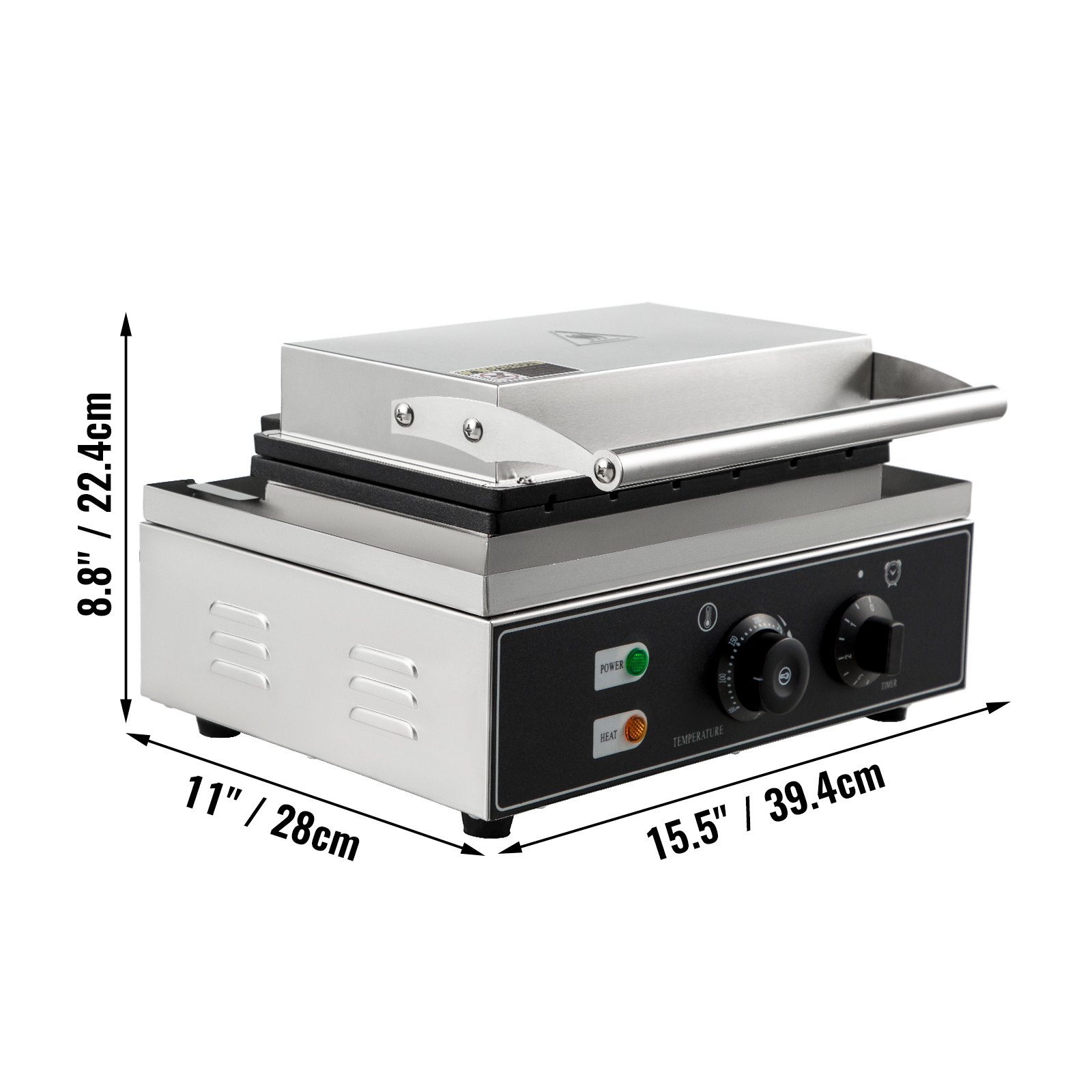 Máquina para hacer waffles comercial VEVOR con dimensiones de 8,8&quot; x 11&quot; x 15,5&quot;.