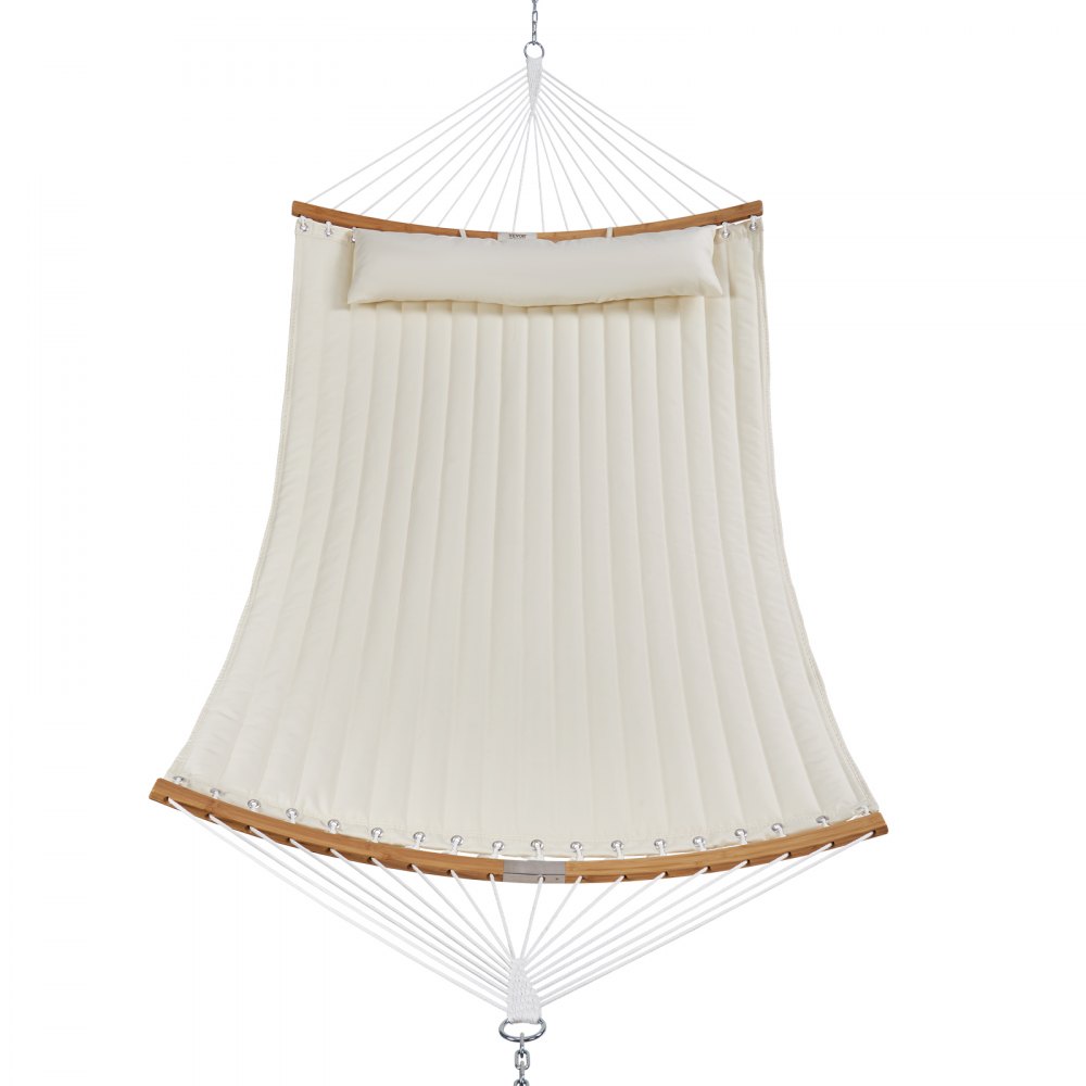 VEVOR Hamaca doble de tela acolchada, hamaca doble de 12 pies con barras curvadas, hamaca acolchada para 2 personas con almohada desmontable y cadenas para acampar al aire libre, patio, playa, capacidad de 480 libras