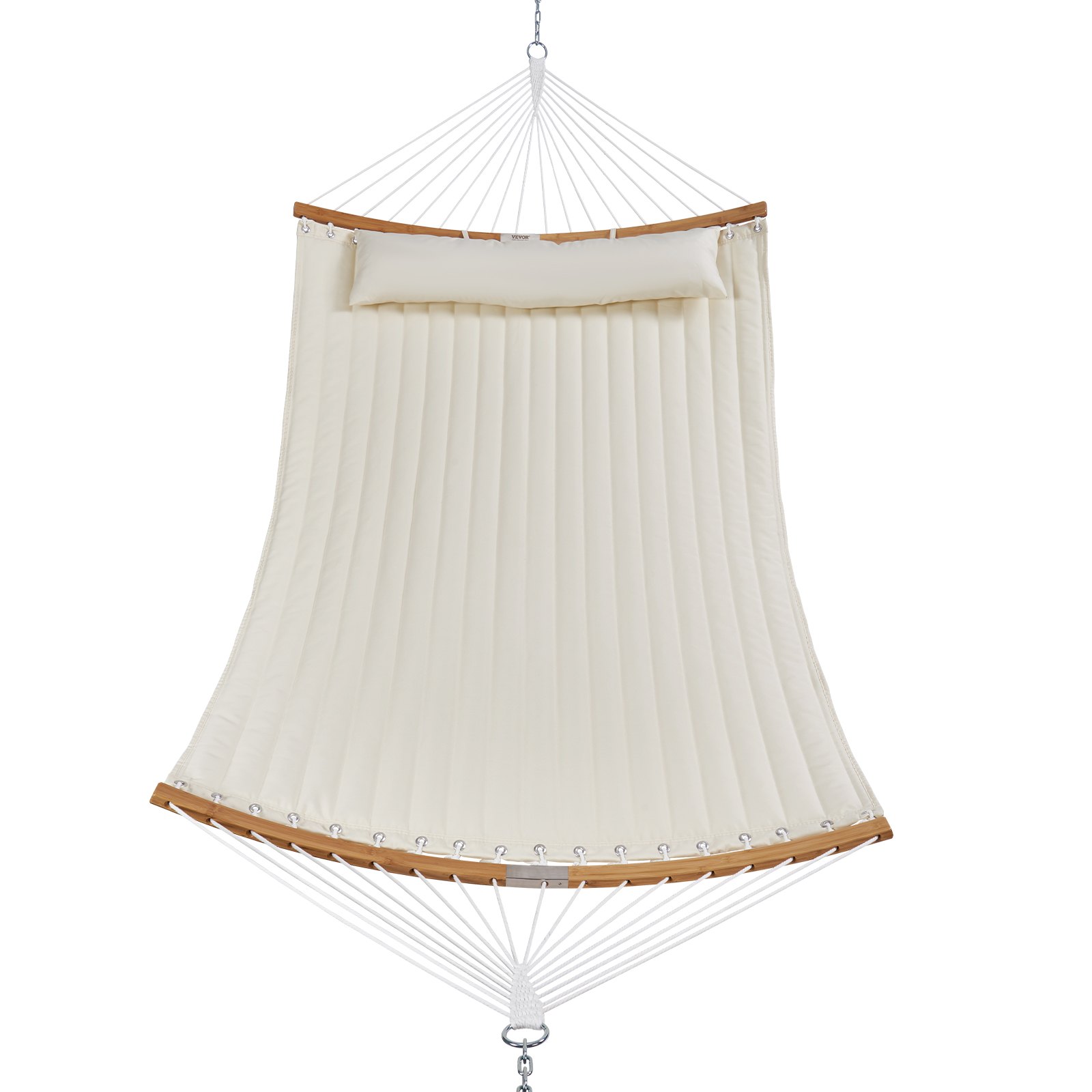 VEVOR Hamaca doble de tela acolchada, hamaca doble de 12 pies con barras curvadas, hamaca acolchada para 2 personas con almohada desmontable y cadenas para acampar al aire libre, patio, playa, capacidad de 480 libras