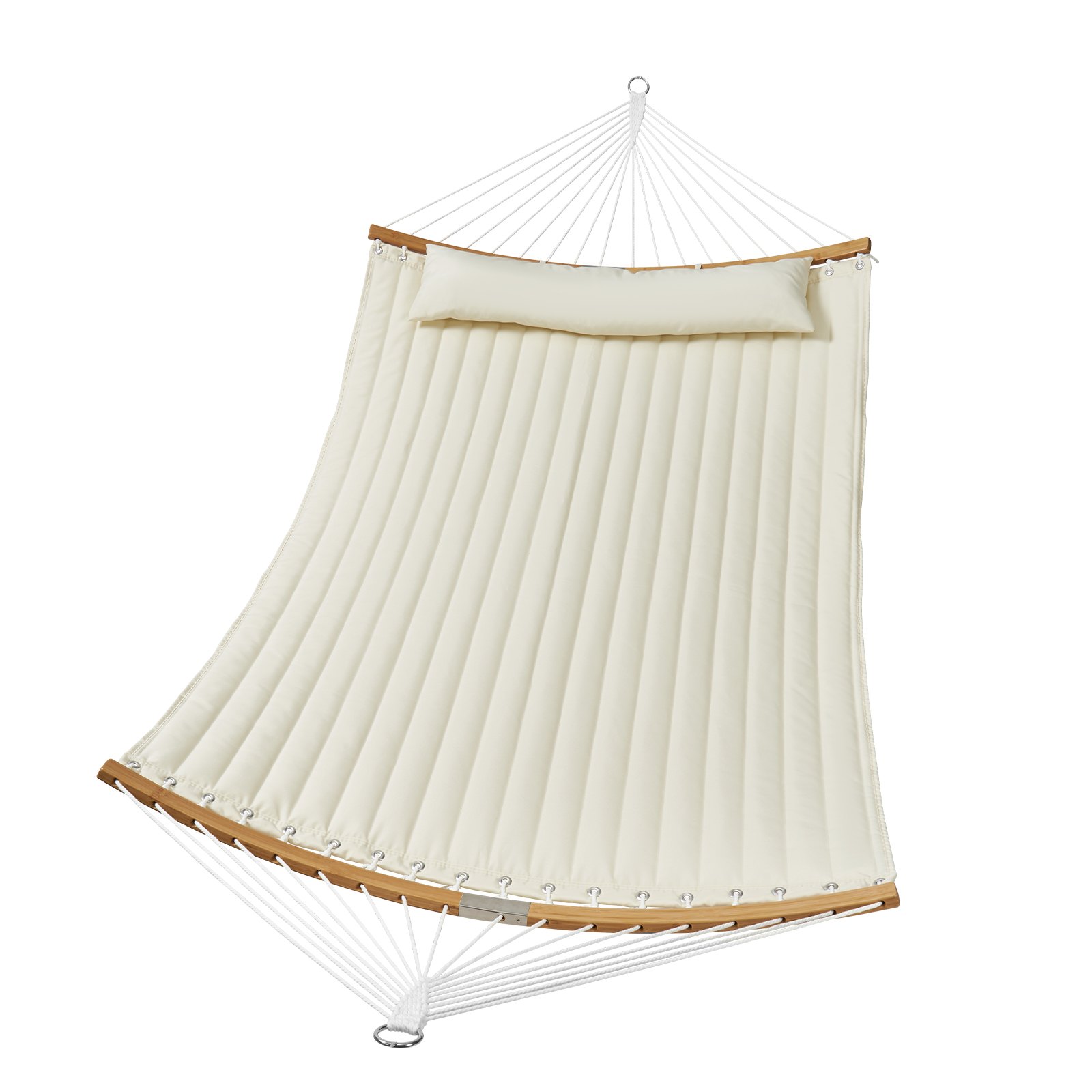 VEVOR Hamaca doble de tela acolchada, hamaca doble de 12 pies con barras curvadas, hamaca acolchada para 2 personas con almohada desmontable y cadenas para acampar al aire libre, patio, playa, capacidad de 480 libras