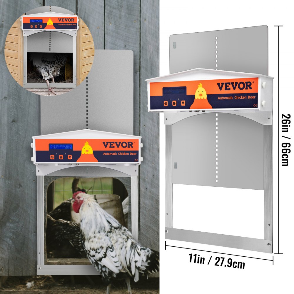 VEVOR Puerta Automática para Gallinero Hierro Galvanizado Abridor de Gallinero Totalmente Automático con Sensor de Luz y Temporizador 27,9x40,6cm Abridor de Puerta de Pollos Resistente al Agua Gris
