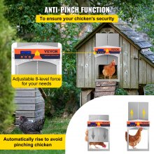 VEVOR Puerta automática gris para gallinero, cierre automático, elevador de engranajes, puerta galvanizada para aves de corral con temporizador de apertura retardada por la noche y por la mañana y sensor de luz, pantalla LCD alimentada por batería, para pato