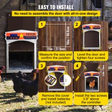 VEVOR Puerta automática de gallinero marrón, cierre automático, elevador de engranajes, puerta galvanizada para aves de corral con temporizador de apertura retardada por la noche y por la mañana y sensor de luz, pantalla LCD alimentada por batería, para pato
