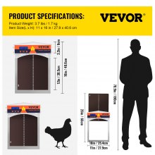 VEVOR Puerta automática de gallinero marrón, cierre automático, elevador de engranajes, puerta galvanizada para aves de corral con temporizador de apertura retardada por la noche y por la mañana y sensor de luz, pantalla LCD alimentada por batería, para pato