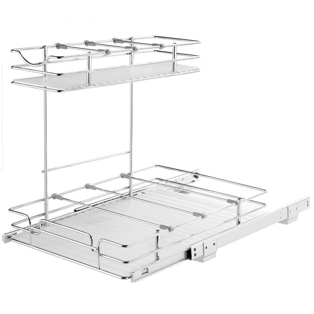 VEVOR Organizador de gabinete extraíble de 2 niveles, 12 pulgadas de ancho x 17 pulgadas de profundidad, estantes de despensa deslizables resistentes, cajones enrollables de acero cromado, almacenamiento de cajones deslizantes para el interior del gabinete de cocina, baño, debajo del fregadero