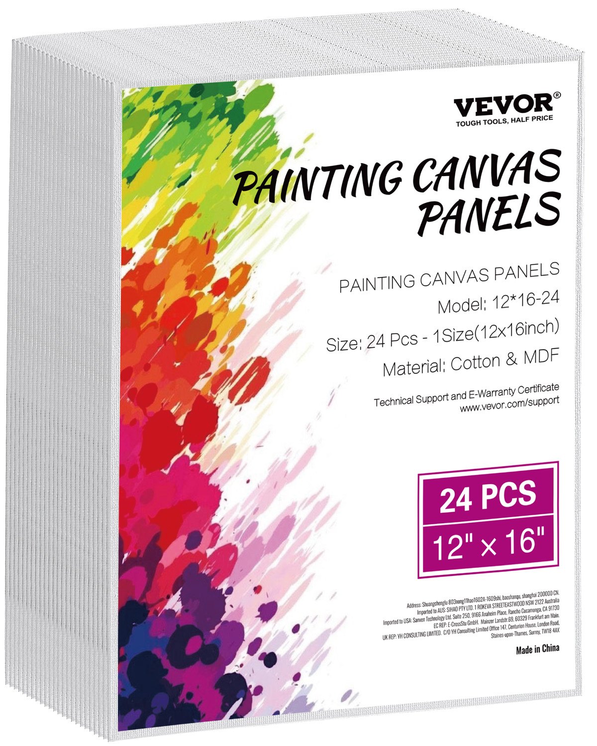 Paquete de 24 tableros de lienzo para pintar, lienzos en blanco de 12 x 16 pulgadas para pintar