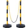 Conos delimitadores de tráfico VEVOR con franjas negras y amarillas conectadas por una cadena para barreras de seguridad.