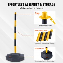 VEVOR Conos de poste delineador de tráfico ajustables, paquete de 2, barrera delineadora de seguridad de tráfico con base rellenable cadena de 8 pies, para control de tráfico, advertencia, estacionamiento, construcción, carreteras de precaución, amarillo y negro