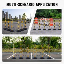 VEVOR - Conos de señalización de tráfico ajustables, paquete de 6, barrera de señalización de seguridad vial con base rellenable, cadena de 8 pies, para control de tráfico, advertencia, estacionamiento, construcción, carreteras, amarillo y negro