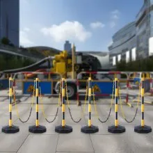 VEVOR - Conos de señalización de tráfico ajustables, paquete de 6, barrera de señalización de seguridad vial con base rellenable, cadena de 8 pies, para control de tráfico, advertencia, estacionamiento, construcción, carreteras, amarillo y negro