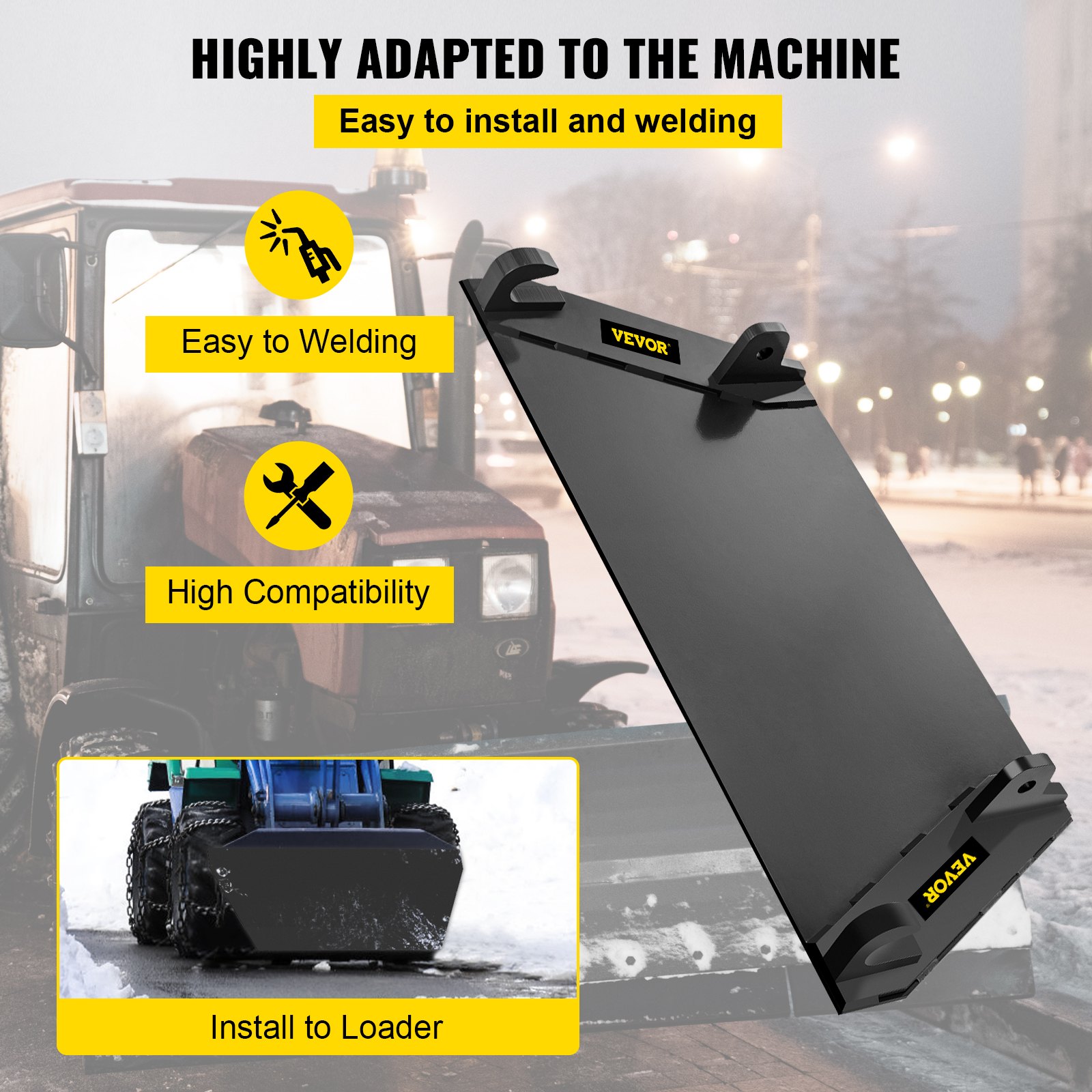 Placa de montaje para accesorios VEVOR de 0,67" de grosor, placa base para minicargadora de 19" de alto, compatible con tractores delanteros John Deere, enganche rápido universal, cargadores frontales y tractores.