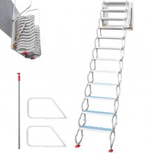 VEVOR Escalera para Ático 12 Peldaños Escalera Escamoteable Carga 300 kg Blanca