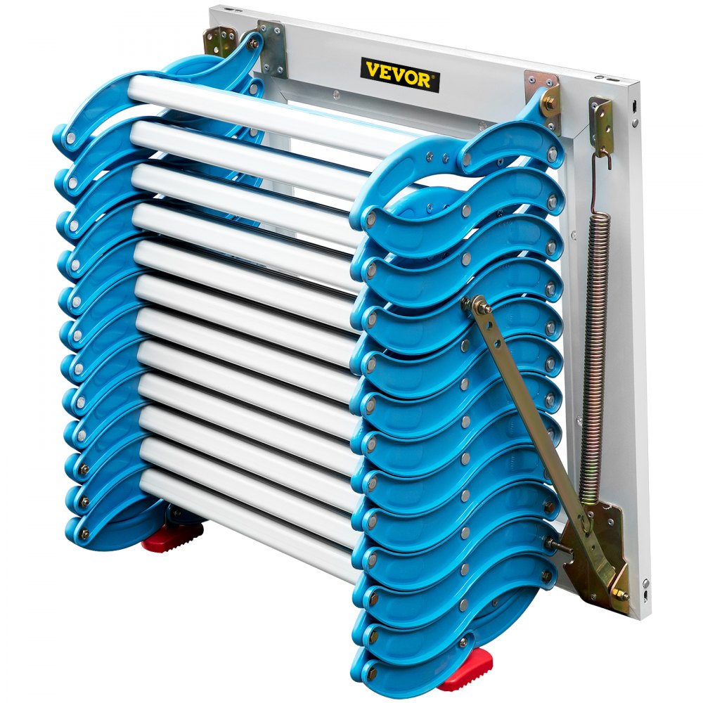 Escaleras de ático abatibles VEVOR de 12 peldaños, escalera de acceso a ático de aleación, escalera abatible azul, escalera plegable de pared para ático, escalera retráctil con reposabrazos, 3 m de altura.