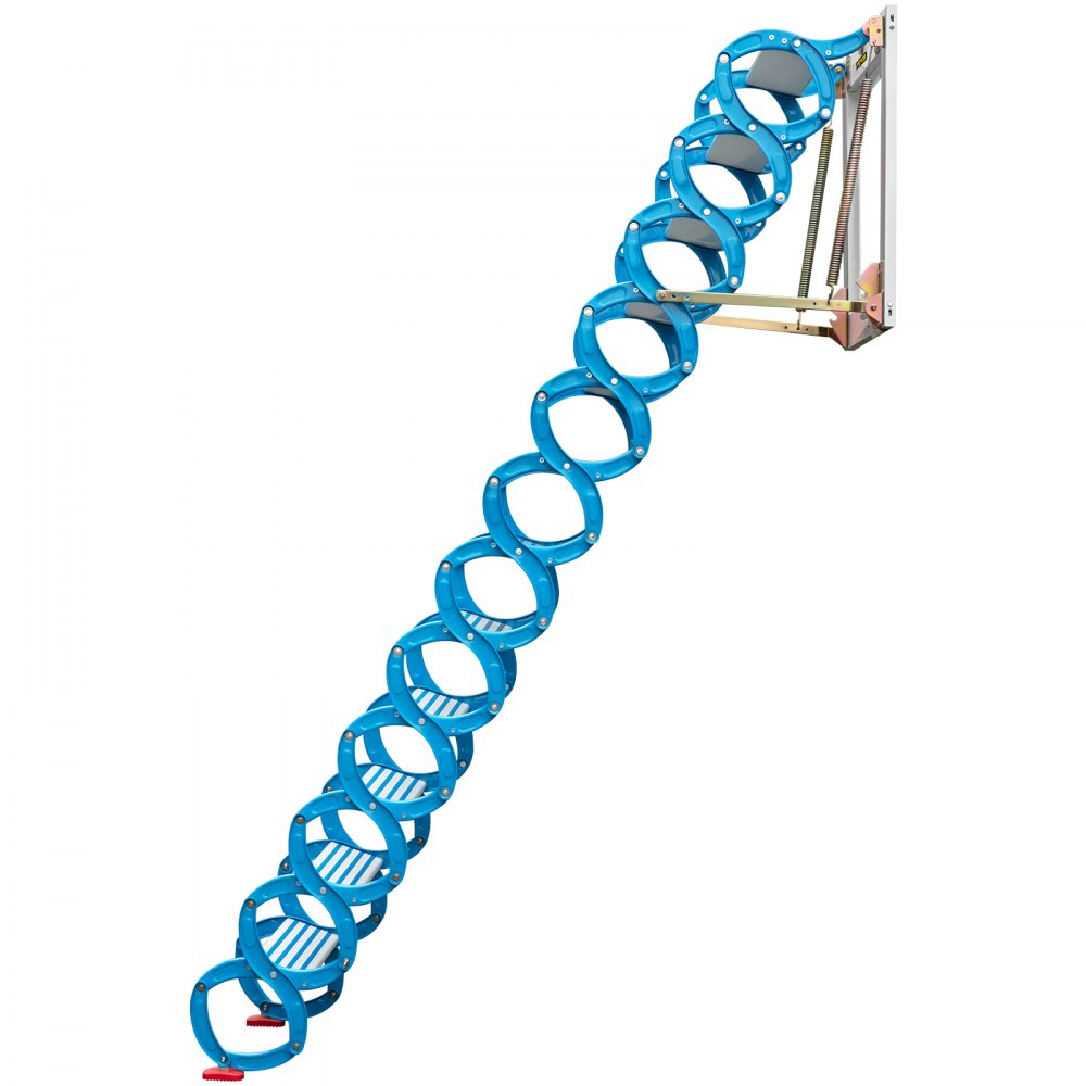 Escaleras de ático abatibles VEVOR de 12 peldaños, escalera de acceso a ático de aleación, escalera abatible azul, escalera plegable de pared para ático, escalera retráctil con reposabrazos, 3 m de altura.